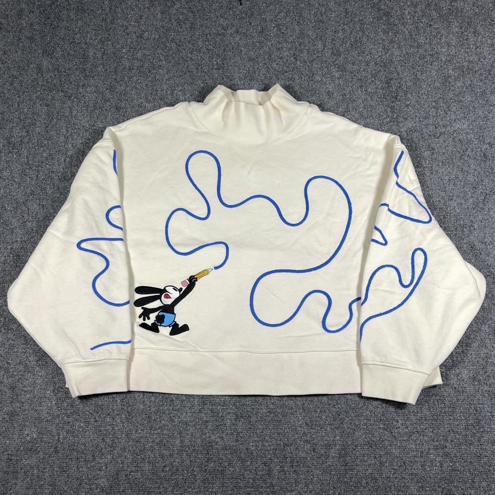 Disney Oswald The Lucky Rabbit Sweatshirt Adult Ivory Crop Embroidered Size 1X